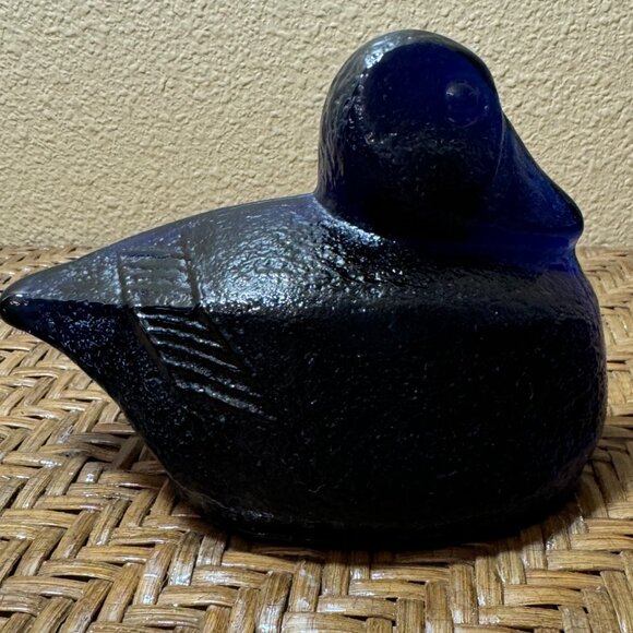 Blenko Handmade Blue Glass Duck Paperweight - Picture 4 of 9